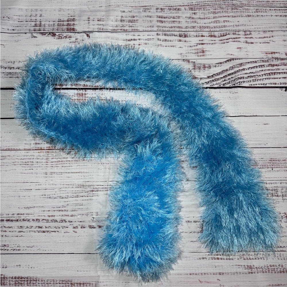 Handmade Blue Fluffy Eyelash Long Scarf